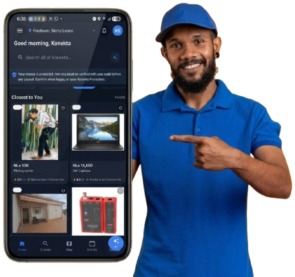 Konekta marketplace on a phone next to a customer